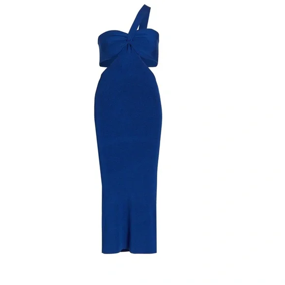 L'Agence Raya One-Shoulder Knit Midi-Dress